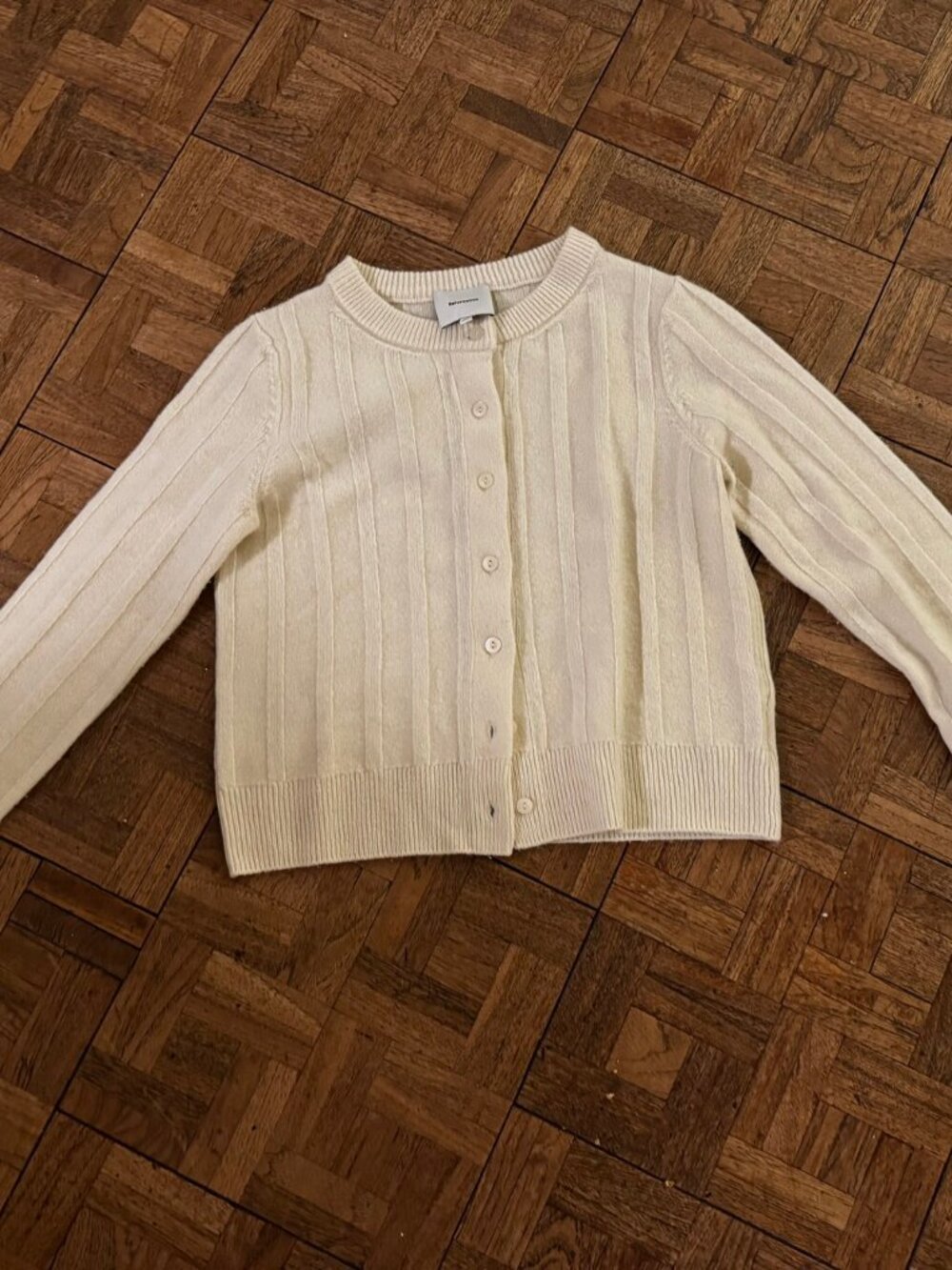 Reformation Cream Ribbed Button-Front Cardigan, Size M